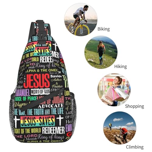 Jesus Christian Cross Sling Backpack Shoulder Chest Bag For Men Women Hiking Travel Crossbody Daypack - color: Jesus Christian Cross-0003