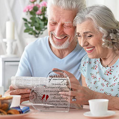 Qunclay 60th Years of Marriage Gift Wedding Anniversary Souvenir Heart Marriage Keepsake Decoration Present for Couple Parent Women Mom Husband Wife He She Friend Grandparents - style: 60th