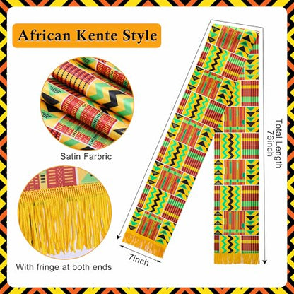 Wehhbtye 4 Pcs Kente Stole Sash, 76'' X 7'' African Pattern Sash Scarf, African Print Kente Clothing Accessory for Black History Month Kwanzaa Celebration Graduation Choir
