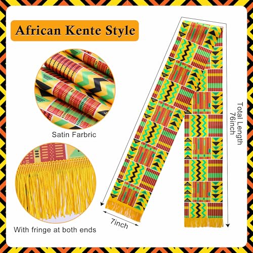 Wehhbtye 4 Pcs Kente Stole Sash, 76'' X 7'' African Pattern Sash Scarf, African Print Kente Clothing Accessory for Black History Month Kwanzaa Celebration Graduation Choir