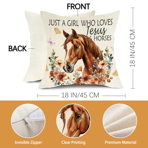 Just a Girl Who Loves Jesus and Horses Throw Pillow Cover 18 x 18
