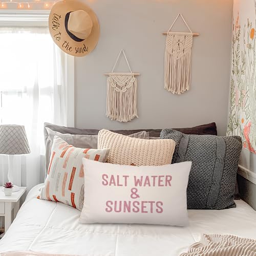 Lacama Pink Coastal Beach 12x20 Pillow Cover, Preppy Beach Room Decor - color: Coast-salt Water and Sunsets