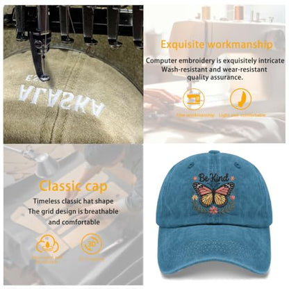 for Mom Grandma Auntie, Guardian Butterfly Embroidered Baseball Cap for Women, Meaningful Hat - color: Cyan Be Kind