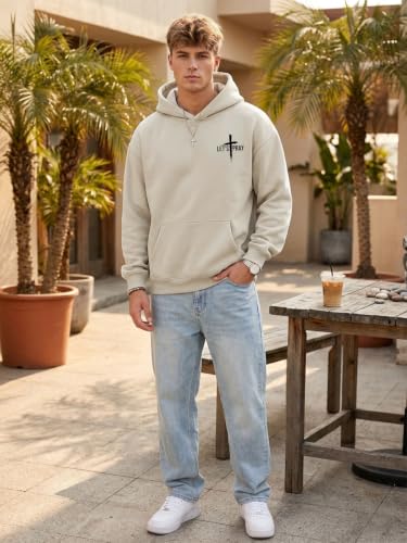Eatbook Christian Hoodies for Men Faith Over Fear Cross Graphic Hoodie - color: Apricot1, size: Medium