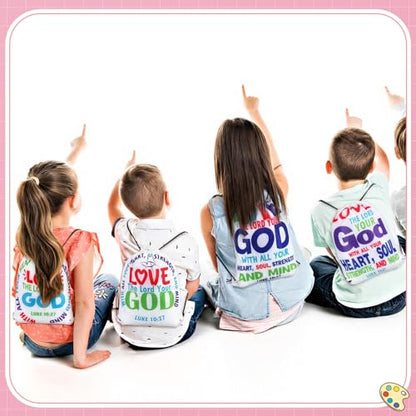 24 Pcs Christian Bags Religious Drawstring Bags Love Your God Vbs Drawstring Backpacks Bulk Large Religious Gifts for Sunday School Church Graduation Themed Party Favors - style: Love Your God