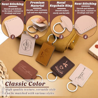 10 Pcs Leather Key Fob, Rectangular Laser Engraving Blanks Keychain Blanks - color: Off White-10 Pcs