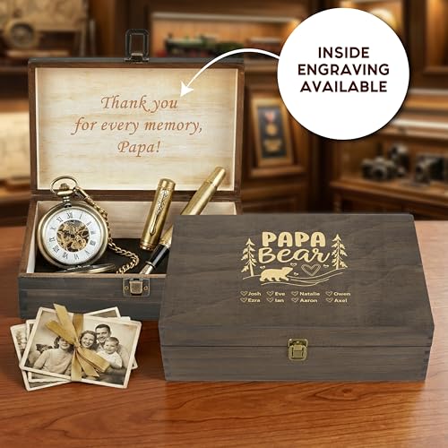 Personalized Gift for Dad or Grandpa, Engraved Wooden Family Memory Box - style: 17. Papa Bear Designs