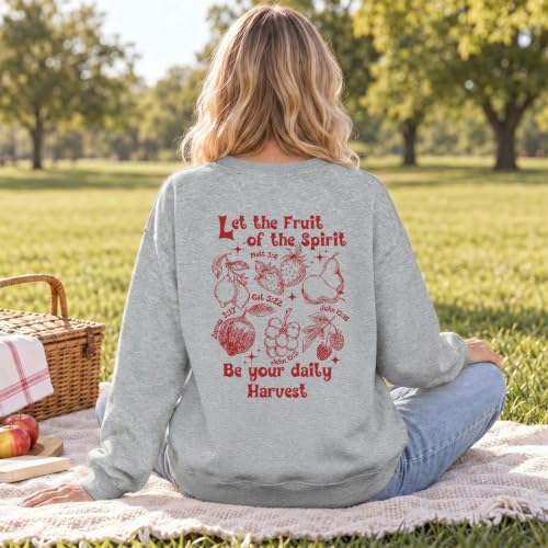 Womens Christian Faith Bible Verse Fruit of The Spirit Sweatshirt - color: Light Gray, size: XX-Large