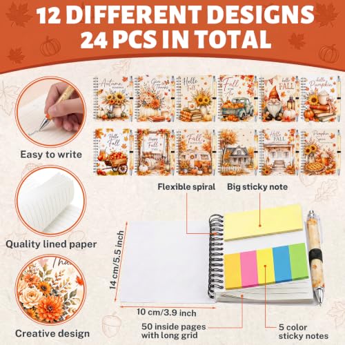 Fall Notebooks with Pens Bulk, 24 Sets, 5.5 x 4.7 In, Harvest - color: Watercolor Autumn