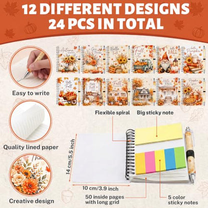 Fall Notebooks with Pens Bulk, 24 Sets, 5.5 x 4.7 In, Harvest - color: Watercolor Autumn