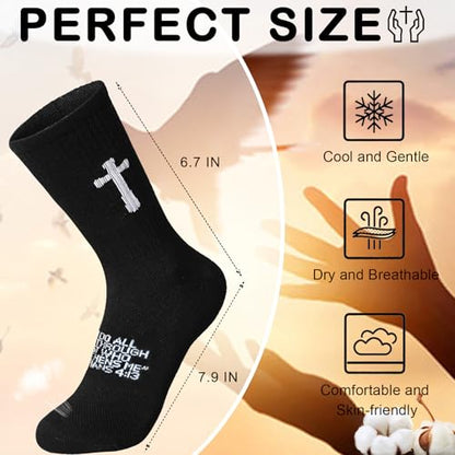 Unisex Cross Socks,Gifts for Christian On Easter and Christmas - color: Philippians4:13 - Black