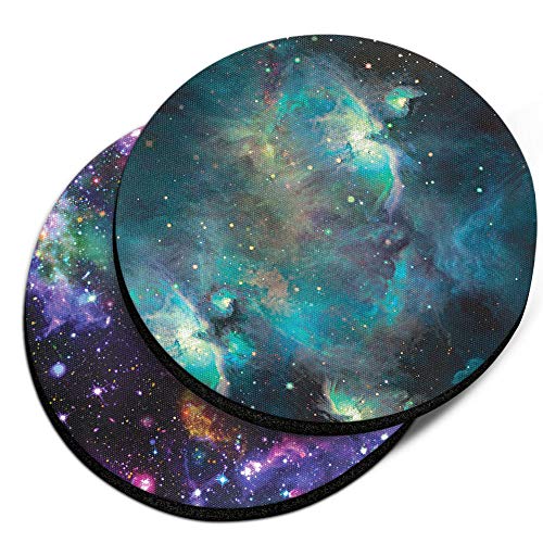 Blue Sky Galaxy Nebula + Purple Nebula Galaxy Design Absorbent Round Fabric Felt Neoprene Car Coasters for Drinks (2.87 inches), 2pcs Set - color: Blue Sky Galaxy Nebula + Purple Galaxy