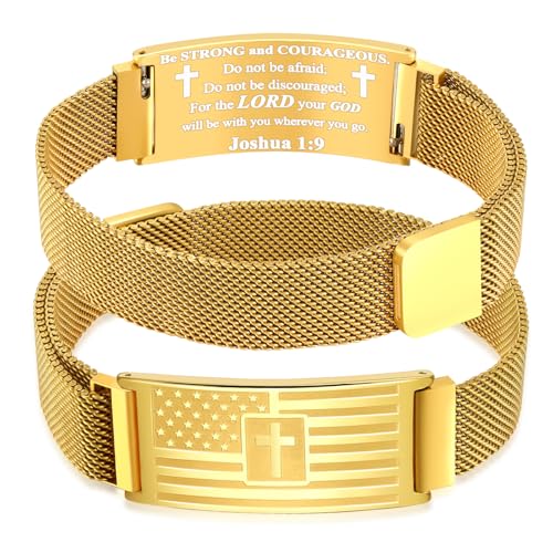 DuoDiner Cross Bracelet for Men Gifts Christian Confirmation Baptism Gifts - color: Gold, size: Flag Cross-Joshua 1:9