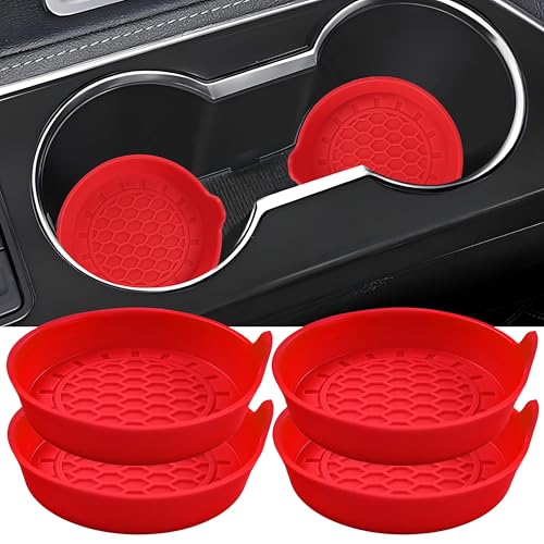 Amooca 4-Pack Spill-Proof Cup Coasters Non-Slip Car Cup Holder Inserts - color: Red, size: 4 pack