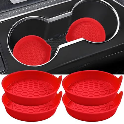Amooca 4-Pack Spill-Proof Cup Coasters Non-Slip Car Cup Holder Inserts - color: Red, size: 4 pack