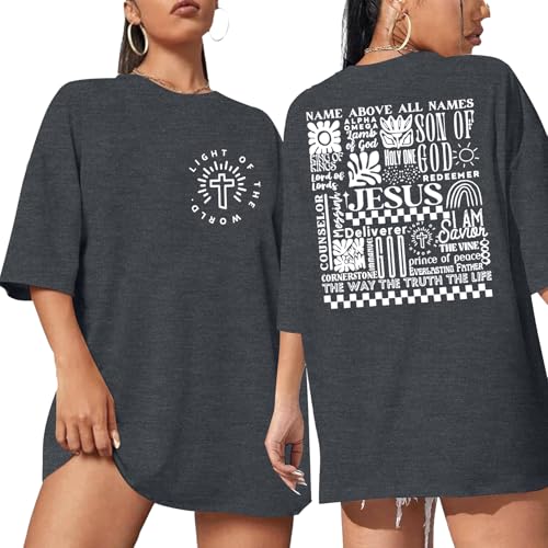 Jesus Oversized Shirts Women Christian Faith Tee Religious Bible Verse Tops - color: Dark Grey, size: Small