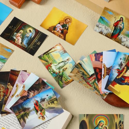 Motiskyy 120 Pcs Spanish Catholic Prayer Card with Saint and Prayer - style: Spanish Classic Style Horizontal Print
