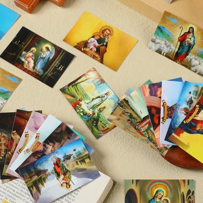 Motiskyy 120 Pcs Spanish Catholic Prayer Card with Saint and Prayer - style: Spanish Classic Style Horizontal Print
