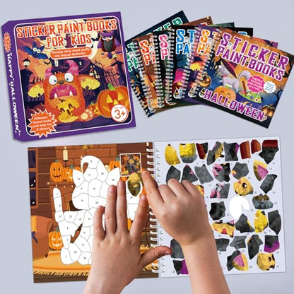 6 PCS Halloween Paint by Sticker Books for Kids Ages 4-8 Sticker by Number Books Activity Book for Kid Ages 3-5 Sticker Puzzle Book Craft Art Toddler Girl Gift with Pumpkin Ghost Monster 48 Pictures - style: Halloween