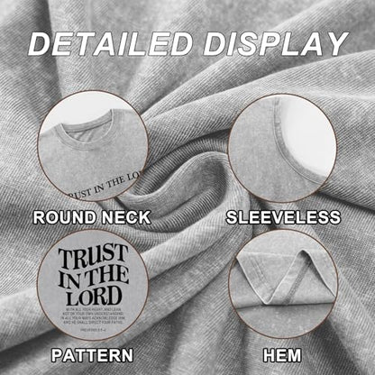 Mens Christian Tank Tops Trust in The Lord God Jesus Religious Faith Bible Verse Shirts Graphic Acid Wash Gym Tees - color: Light Gray, size: Large