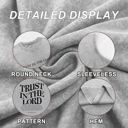 Mens Christian Tank Tops Trust in The Lord God Jesus Religious Faith Bible Verse Shirts Graphic Acid Wash Gym Tees - color: Light Gray, size: Medium