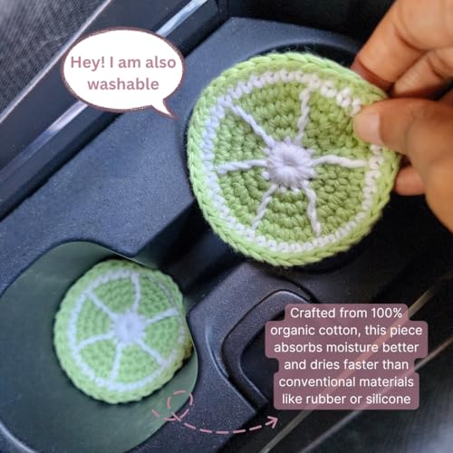 Cotton Crotchet Fruit Car Coaster Set (Lime Zing) - color: Minty Lime
