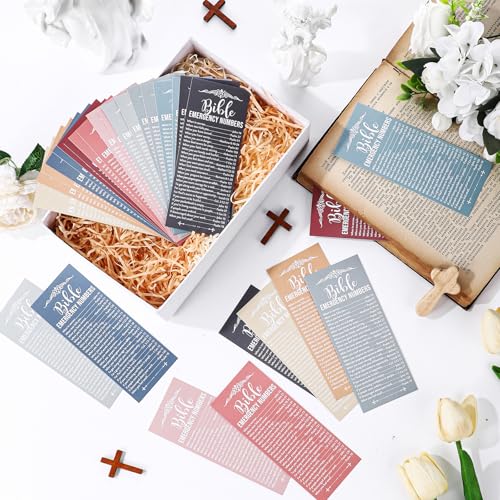Motiskyy 100 Pcs Bible Emergency Numbers Bookmark Gift, Bright Morandi - color: Bright Morandi