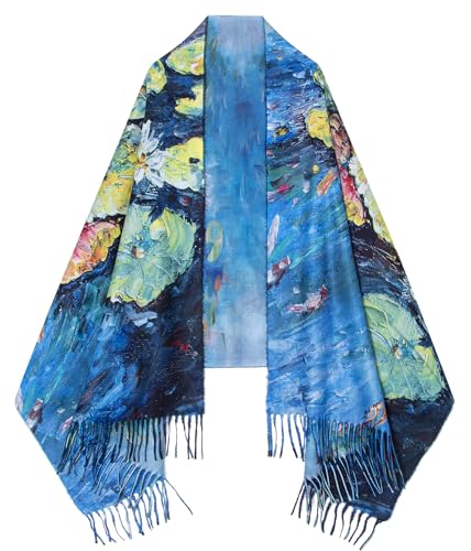 Umjetnost Soft Cashmere Feel Scarf For Women Winter Warm Scarves Large Shawl Wrap Monet Van Gogh Art Print - color: C21 Blue