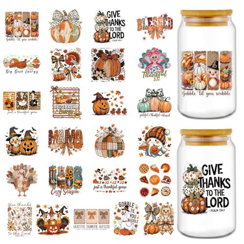 Rngmsi UV DTF Cup Wrap - 25 Sheets Thanksgiving Fall UV DTF Stickers - style: Thanksgiving Fall