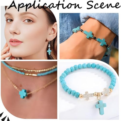 100Pcs Blue Turquoise Cross Gemstone Loose Spacer Beads for Jewelry Making - color: Blue Cross 8x10mm
