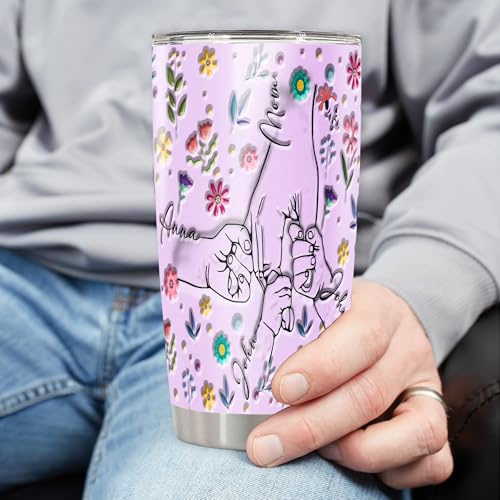 Personalized Holding Mama's Hand Tumbler Custom Name Insulated cups Travel Coffee Mug with Lids Stainless Steel 20 30 Oz Gifts for Mom Nana Mommy New Grandma Mother's Day - color: Hand 617