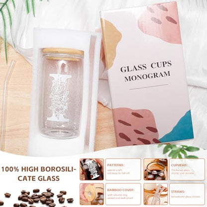Christmas Gifts for Women: Initial Glass Cup as Office Graduation Memorial Holiday Personalized Gifts - for Mom Grandma Wife Girlfriend Sister Daughter Friend Christmas Gifts - I Aesthetic Cup - color: I