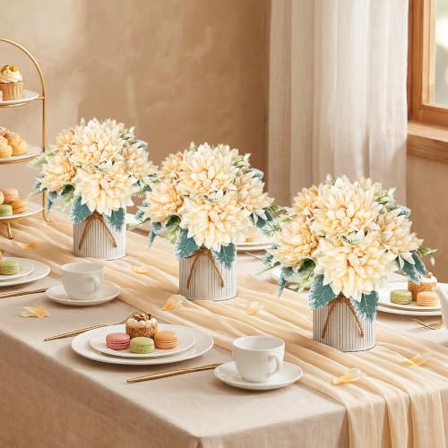6 Set Pre-Made Flower Table Centerpieces (Champagne, 6 X Dahlias Table Centerpieces) - color: Champagne, size: 6 X Dahlias Table Centerpieces