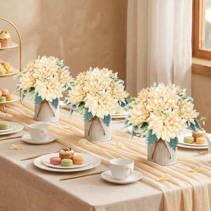 6 Set Pre-Made Flower Table Centerpieces (Champagne, 6 X Dahlias Table Centerpieces) - color: Champagne, size: 6 X Dahlias Table Centerpieces