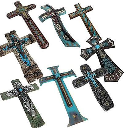 Urbalabs Western Distressed Railroad Spike Teal Barbwire Country Ranch Wall Decor 12 Christian Wall Cross Decor Marriage Gifts Tooled Wall Hanging Crosses Turquoise Gem Stone