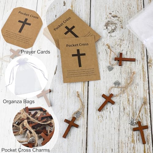 30 Wooden Pocket Crosses with Prayer Cards - Bulk Christian Gifts