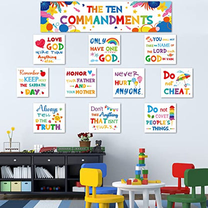 Ten Commandments Bulletin Board Posters for Classroom Decorations Christian Bible Verse Banner Inspirational Wall Display Set for Christmas Teachers Church Sunday School Middle High School Wall Decor