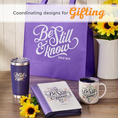Christian Art Gifts Stainless Steel Double Wall Vacuum Insulated Tumbler 18 oz - color: Purple/Be Still