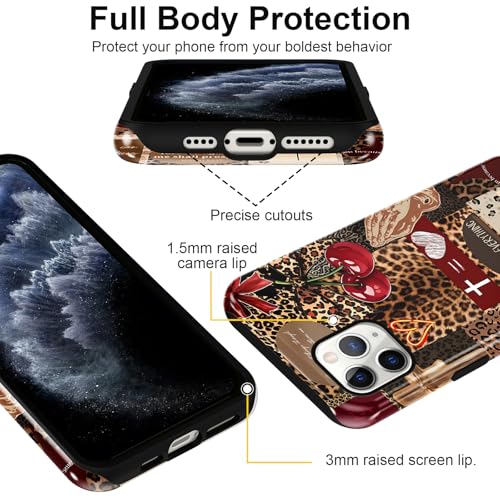 for iPhone 11 Pro 5.8'' Brown Cheetah Christian Phone Case - color: Red Cherry Leopard Collage, size: iPhone 11 Pro