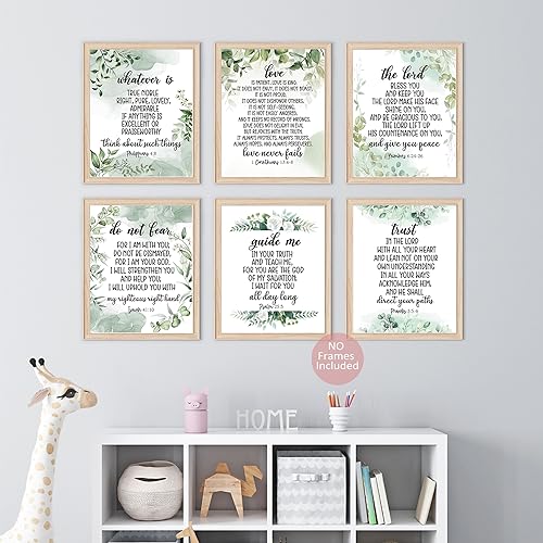 MTL HOE Scripture Wall Art Christian Wall art Poster- Eucalyptus Bible Verse Wall Art Set of 6 (8x10) Christian Wall Decor - Positive Quotes Bible Scripture Wall Art, Christian Art Prints Wall Decor
