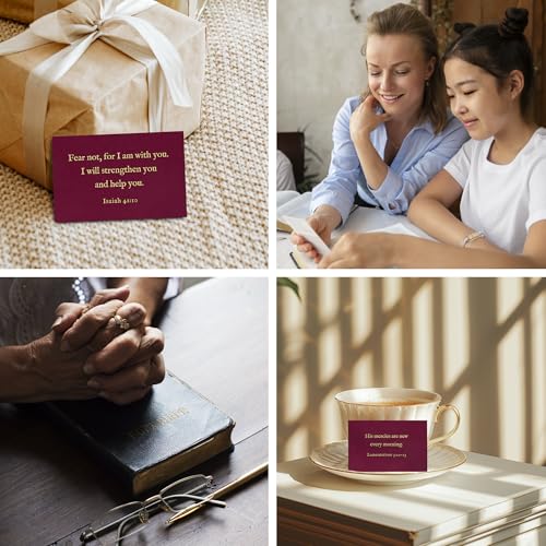 Bible Verse Cards, 60 Mini Prayer Cards on 300GSM Pearl Paper - color: Burgundy