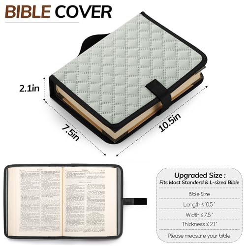 Large Bible Bag with Bible Cover Case for Women Quilted Church Tote Bags for Bible Study, Adjustable Shoulder Strap - color: Gray