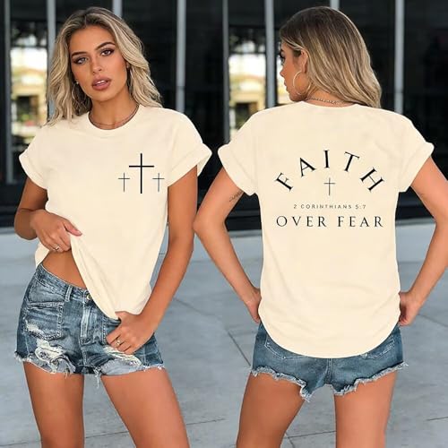 Christian Shirts for Women Religious Sayings Tshirt Jesus Gift Inspirational Graphic Tee Short Sleeve Top - color: Apricot1, size: X-Large