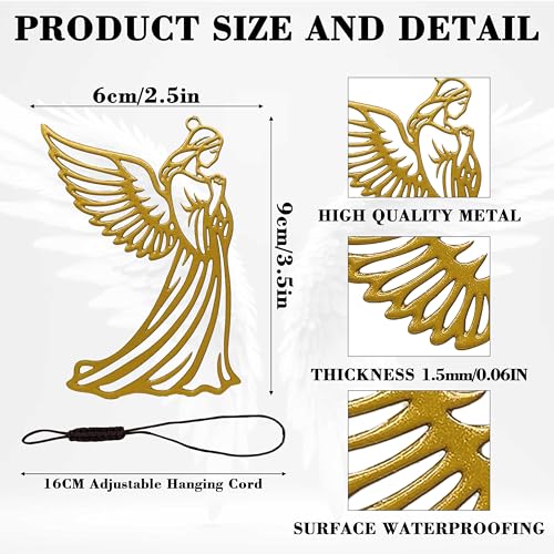 Gold Ornament for Rearview Mirror – Car Hanging Accessories, Guardian Figure Mirror Pendant, Christian Car Decor, Small Metal Charm, Decorative Hanging Accent for Cars - color: Gold Angel