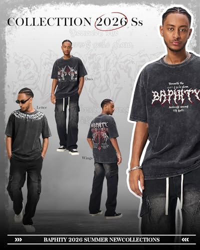 BAPHITY Mens Streetwear Crew Neck Cotton Graphic T Shirt - color: Black Wings, size: Small