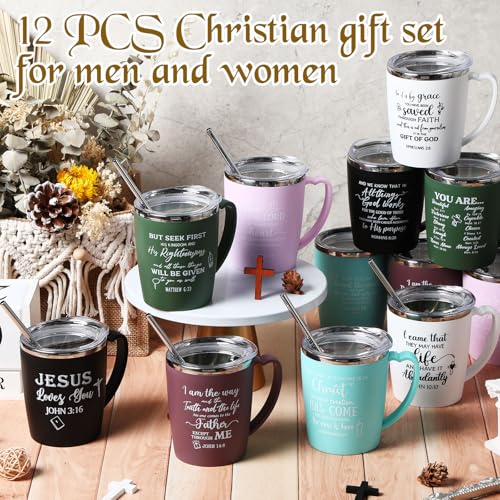 12 Pcs Christian Coffee Mugs 12 oz Bible Verse Tumbler,Multicolor - color: Multicolor