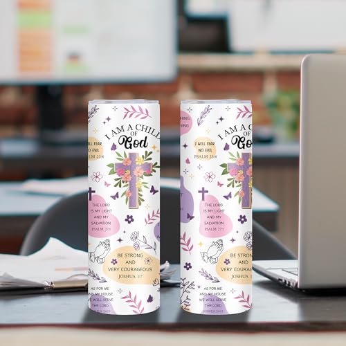Christian GiftforWomen 20OZ Skinny God Tumbler with Straw Child of God Gift - color: God1