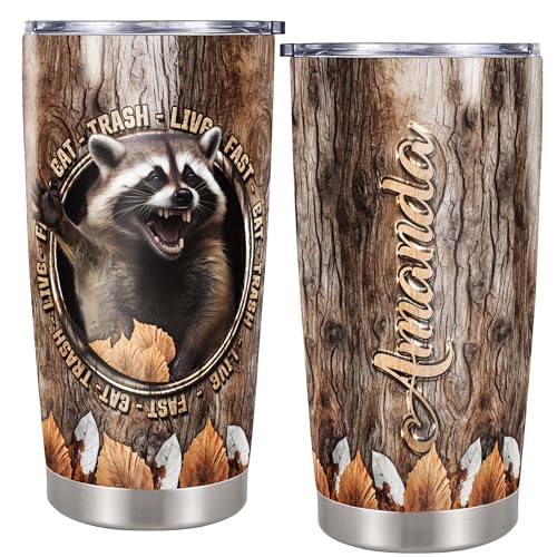 Personalized Raccoon Tumbler Custom Name Insulated Cup Travel Mug with Lid Stainless Steel 20oz 30oz Gifts for Raccoons Lovers Bff Friends Besties Sisters Birthday Christmas - color: Raccoon 508