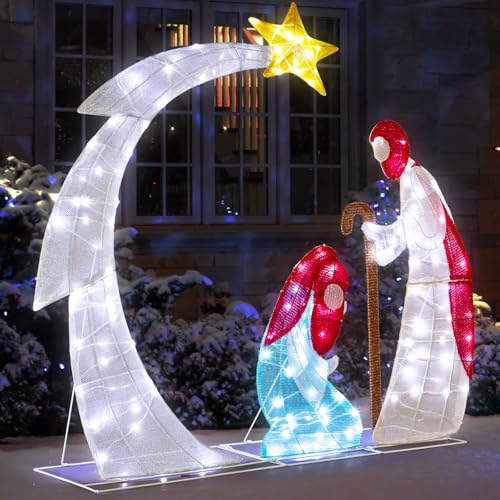 VINGLI 4FT Lighted Nativity Scene for Outdoor Christmas Decoration - size: 4ft