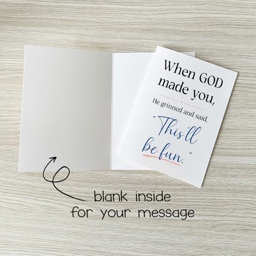 When God Made You He Grinned Card Funny Christian Encouragement Cards Religious Humor Message Hilarious Birthday Greeting Gift for Friend Bestie Prayer Partner Family Coworker - color: When God Made You